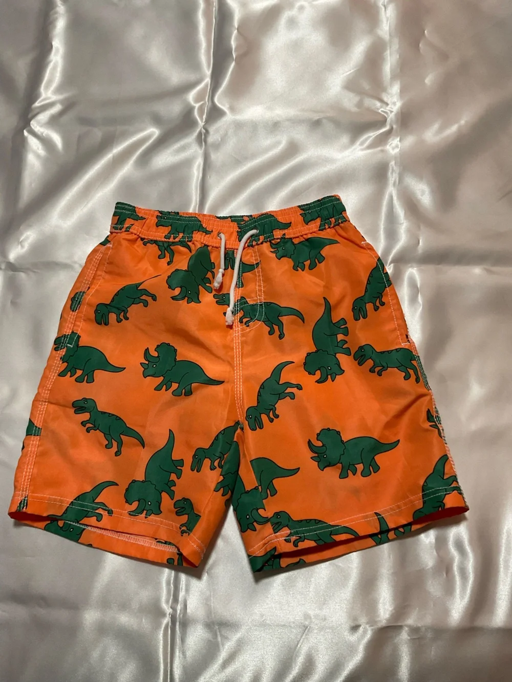 Kids Orange Dinosaur Swim Shorts